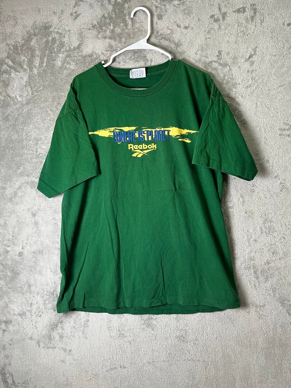 Vintage Y2K Reebok Where Is Planet Single Stitch Graphic T Shirt Green USA XL
